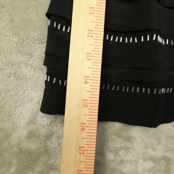 BCBG Max Azria Women's Black Silk Chiffon Ruffle‎ Beaded Mini Skirt size XS NWT - Picture 7 of 11
